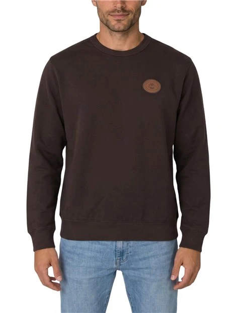 FELPA GIROCOLLO CON PATCH LOGO UOMO MARRONE