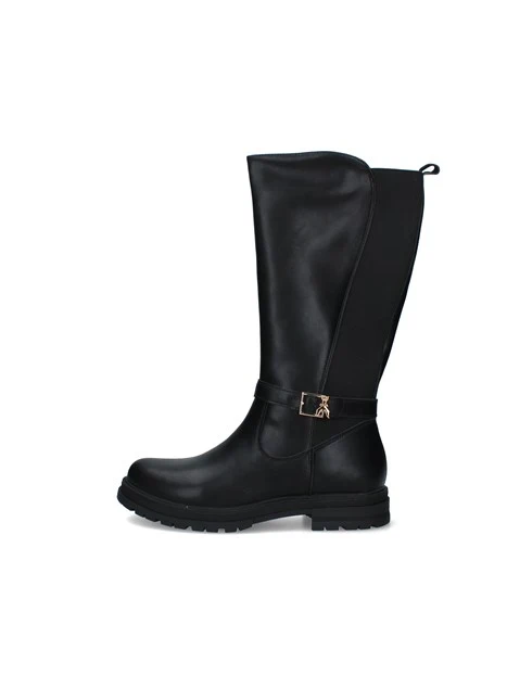 STIVALI TACCO BASSO CON INSERTO ELASTICO E FIBBIA DONNA NERO