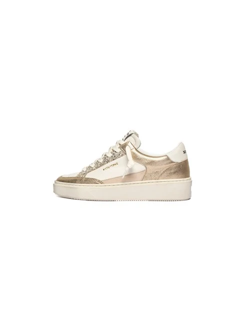 SNEAKERS PLATFORM CON INSERTI METALLIZZATI E GLITTER DONNA CHAMPAGNE