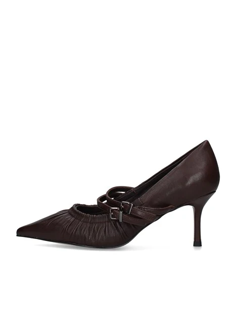 DÉCOLLETÉ IN PELLE CON DOPPIO CINTURINO E TACCO 8 CM DONNA MARRONE