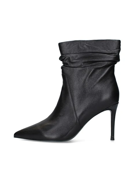 STIVALETTI TACCO ALTO IN PELLE CON GAMBALE ARRICCIATO DONNA NERO