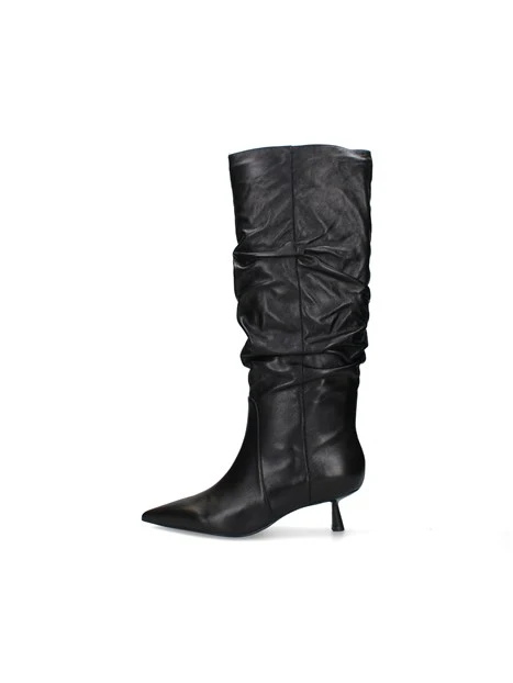 STIVALI TACCO ALTO IN PELLE E CON GAMBALE ARRICCIATO DONNA NERO