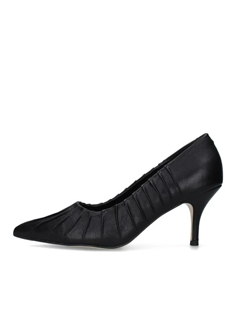DÉCOLLETÉ IN PELLE CON PIEGHE DECORATIVE DONNA NERO