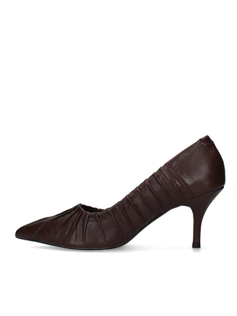 DÉCOLLETÉ IN PELLE CON PIEGHE DECORATIVE DONNA MARRONE