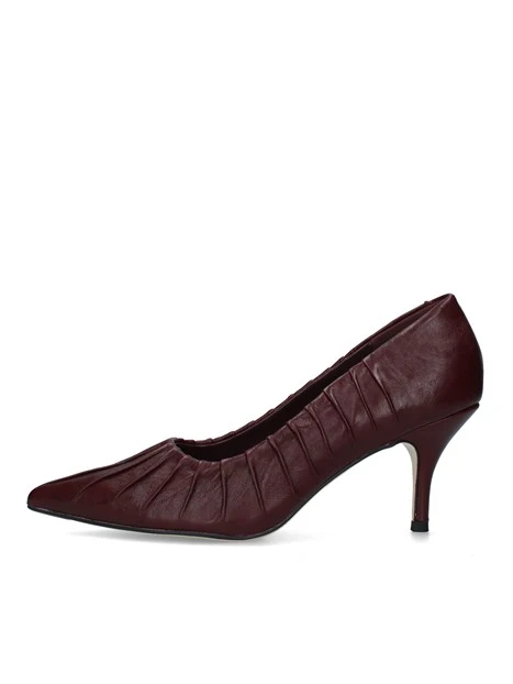 DÉCOLLETÉ IN PELLE CON PIEGHE DECORATIVE DONNA BORDEAUX