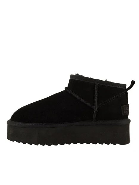 STIVALETTI TACCO BASSO PLATFORM A GAMBALE CORTO IN PELLE SCAMOSCIATA DONNA NERO