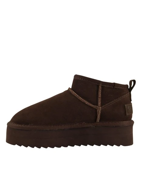 STIVALETTI TACCO BASSO PLATFORM A GAMBALE CORTO IN PELLE SCAMOSCIATA DONNA MARRONE