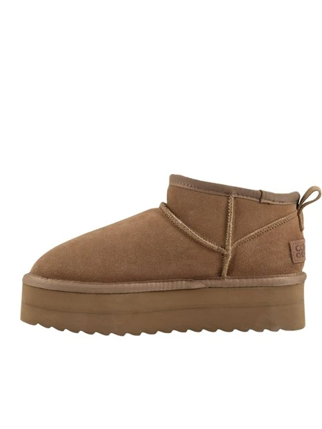 STIVALETTI TACCO BASSO PLATFORM A GAMBALE CORTO IN PELLE SCAMOSCIATA DONNA TORTORA