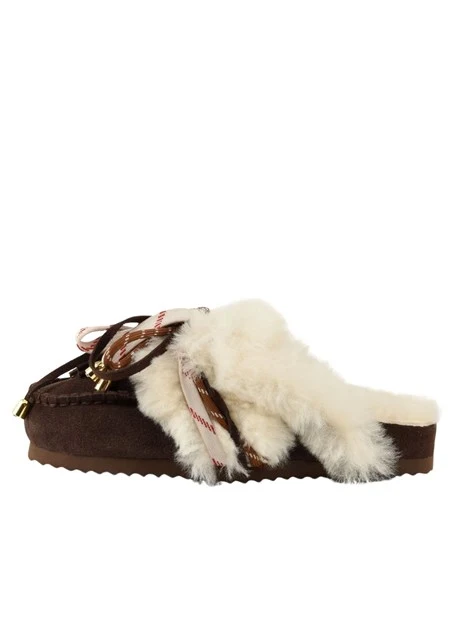 SABOT IN PELLE SCAMOSCIATA CON DETTAGLI BOHO DONNA MARRONE