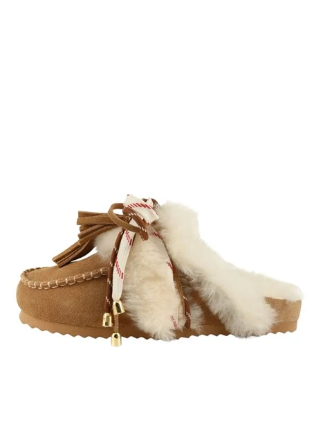 SABOT IN PELLE SCAMOSCIATA CON DETTAGLI BOHO DONNA BEIGE