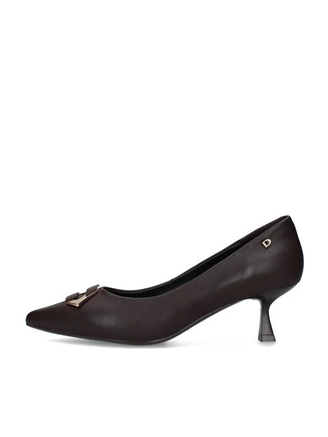 DÉCOLLETÉ IN PELLE CON FIBBIA DECORATIVA E TACCO 5 CM DONNA MARRONE