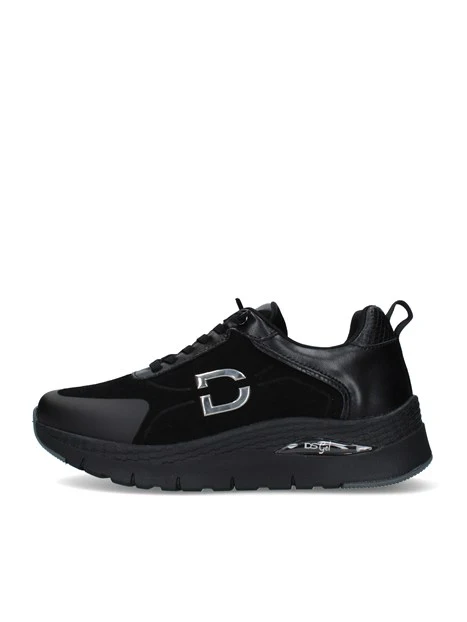 SNEAKERS BASSE IN PELLE E TESSUTO CON LOGO LATERALE DONNA NERO