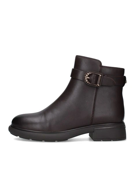 STIVALETTI TACCO BASSO CON FIBBIA DECORATIVA DONNA MARRONE