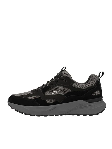SNEAKERS BASSE IN PELLE E TESSUTO TECNICO CON FONDO AMMORTIZZATO UOMO NERO