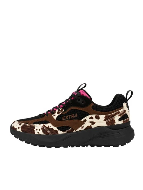 SNEAKERS BASSE IN PELLE E TESSUTO TECNICO CON FONDO AMMORTIZZATO DONNA NERO