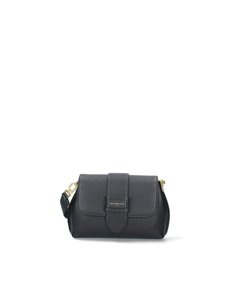 BORSA A TRACOLLA IN PELLE MARTELLATA CON PATTA DONNA NERO