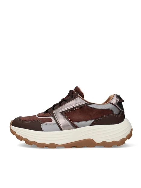 SNEAKERS BASSE CON SUOLA CHUNKY E INSERTI METALLIZZATI DONNA MARRONE