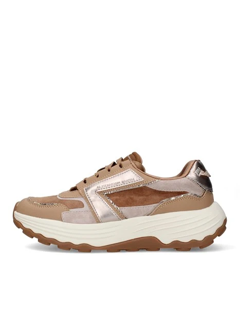 SNEAKERS BASSE CON SUOLA CHUNKY E INSERTI METALLIZZATI DONNA BEIGE