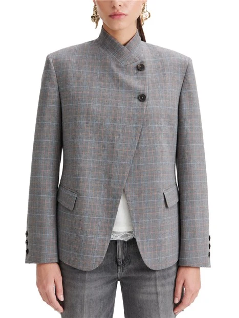 BLAZER MICRO PRINCIPE DI GALLES CON REVER ABBOTTONATO DONNA GRIGIO