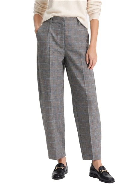PANTALONI PALAZZO STILE BARREL FANTASIA MICRO PRINCIPE DI GALLES DONNA GRIGIO