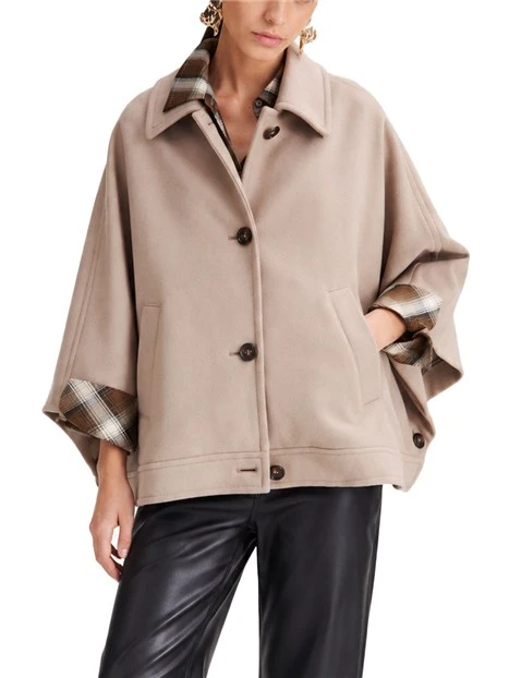 CAPPOTTO MODELLO CAPPA IN MISTO LANA CON COLLO A CAMICIA DONNA BEIGE