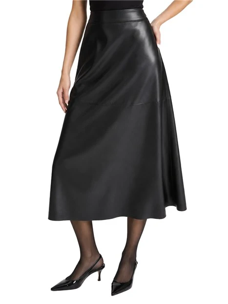 GONNA LUNGA MIDI SVASATA IN JERSEY SPALMATO DONNA NERO