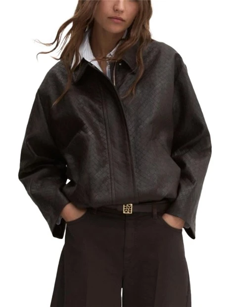 GIACCA CORTA STILE BOMBER CON EFFETTO INTRECCIATO DONNA MARRONE