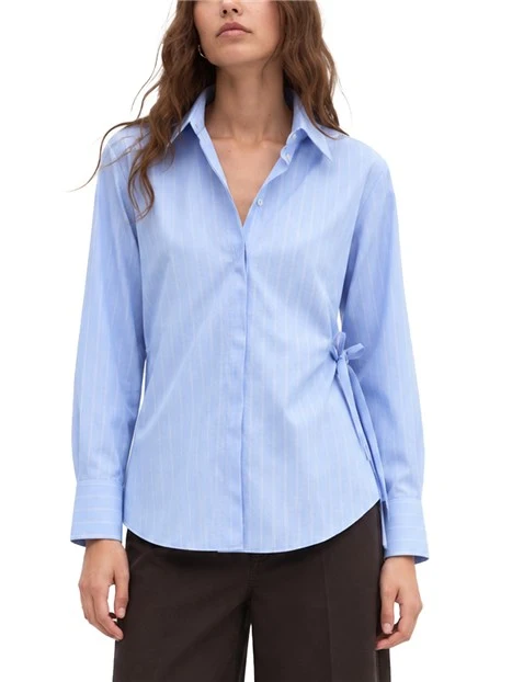 CAMICIA OVER IN POPELINE MISTO COTONE CON LUREX DONNA AZZURRO
