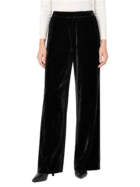 PANTALONI PALAZZO ìIN VELLUTO CON VITA ELASTICIZZATA DONNA NERO