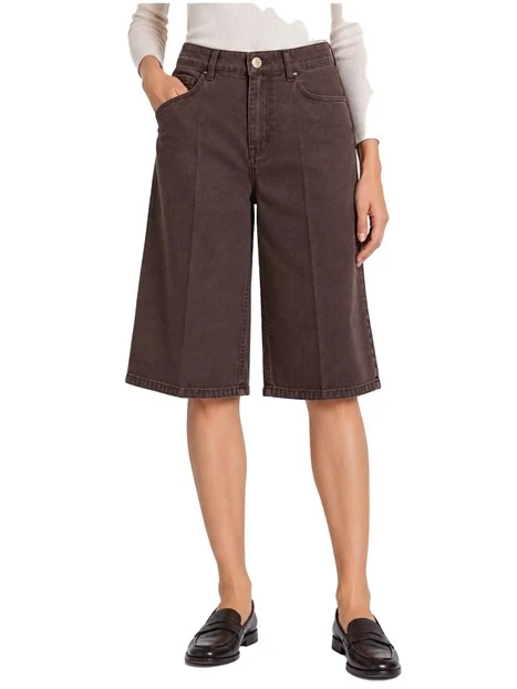 PANTALONI CROPPED STILE BERMUDAIN DENIM DONNA MARRONE