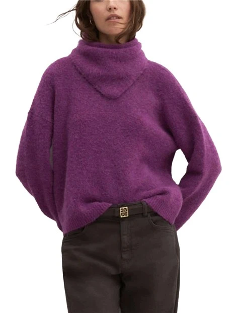 MAGLIA GIROCOLLO OVERSIZE IN MISTO LANA CON BANDANA COORDINATA DONNA VIOLA