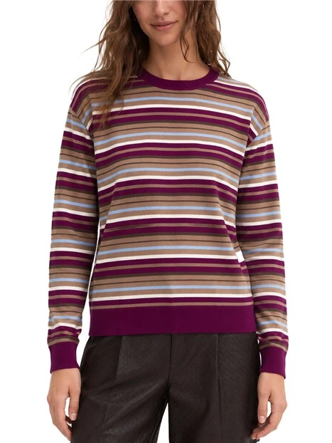 MAGLIA GIROCOLLO BOXY A RIGHE MULTICOLOR IN MISTO VISCOSA DONNA VIOLA