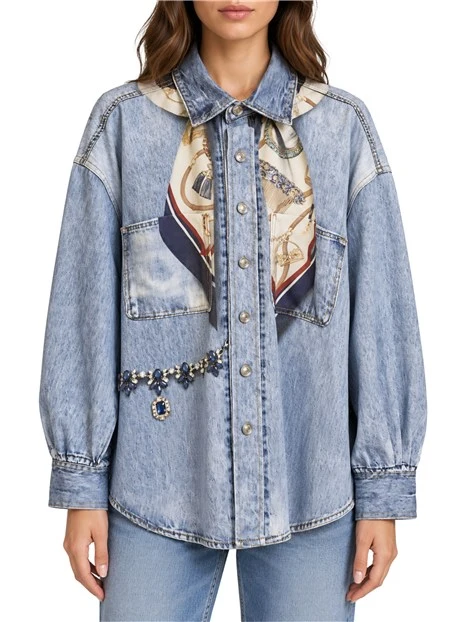 CAMICIA OVERSIZE CON FANTASIA STAMPATA DONNA BLU