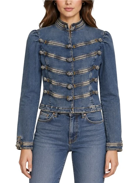 GIACCA CORTA IN DENIM CON ALAMARI ANNODATI DONNA BLU