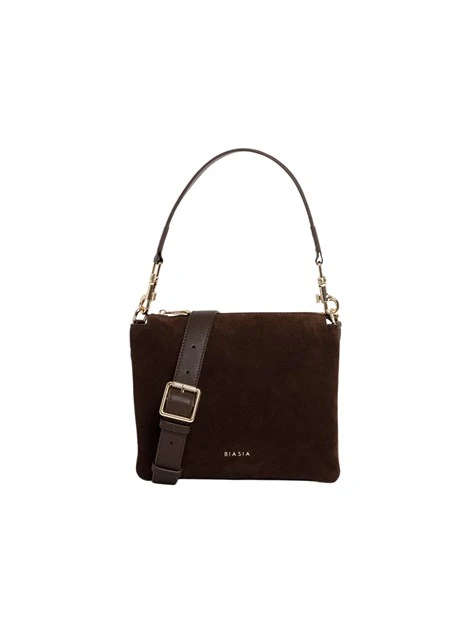 BORSA A SPALLA IN PELLE CON TRACOLLA DONNA MARRONE