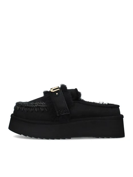 SABOT CON PELLICCIA E LOGO METALLICO DONNA NERO