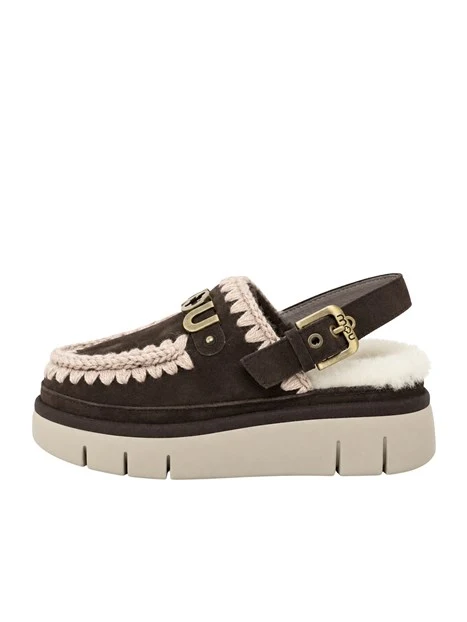 SABOT PLATFORM CON BORDATURA A TRECCIA DONNA MARRONE