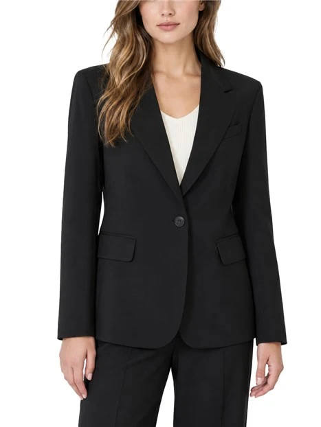 BLAZER MONOPETTO IN PURA LANA NATURAL STRETCH DONNA NERO