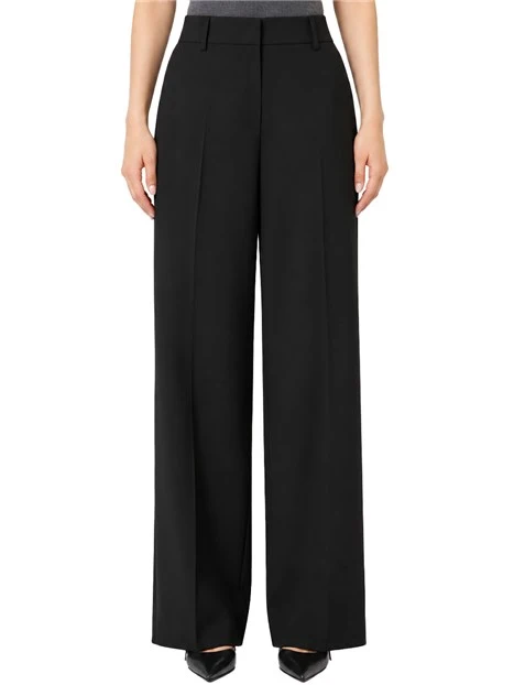 PANTALONI PALAZZO IN PURA LANA STRETCH DONNA NERO