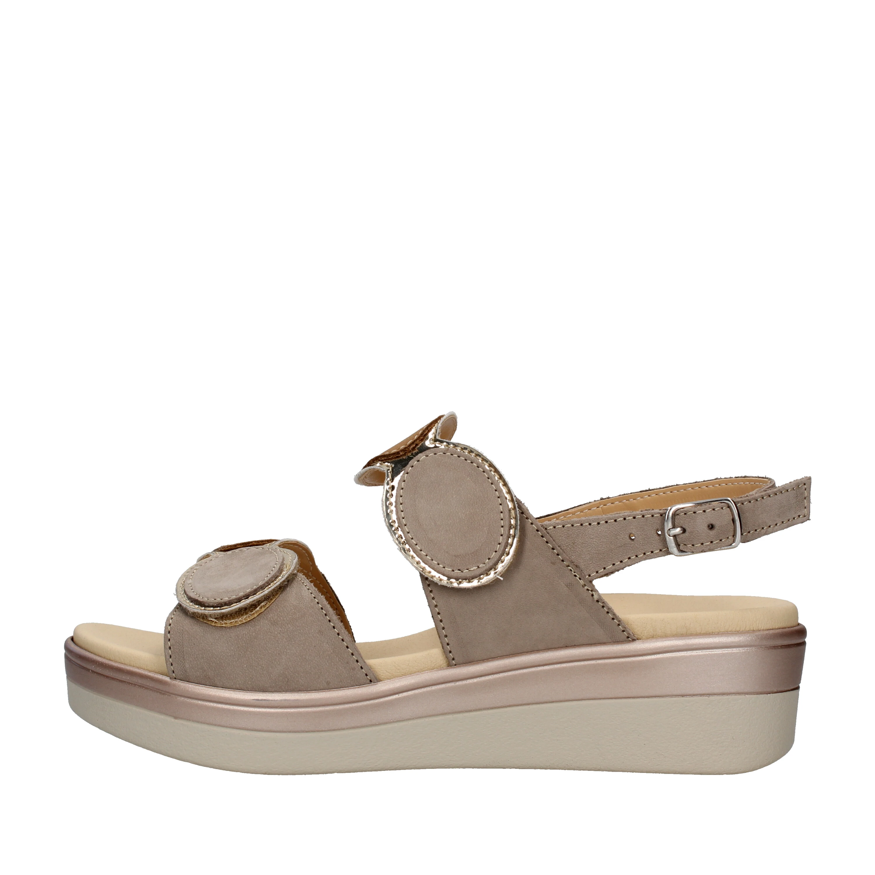 SANDALI CON ZEPPA SCAMOSCIATI CON FANTASIA GEOMETRICA DONNA BEIGE