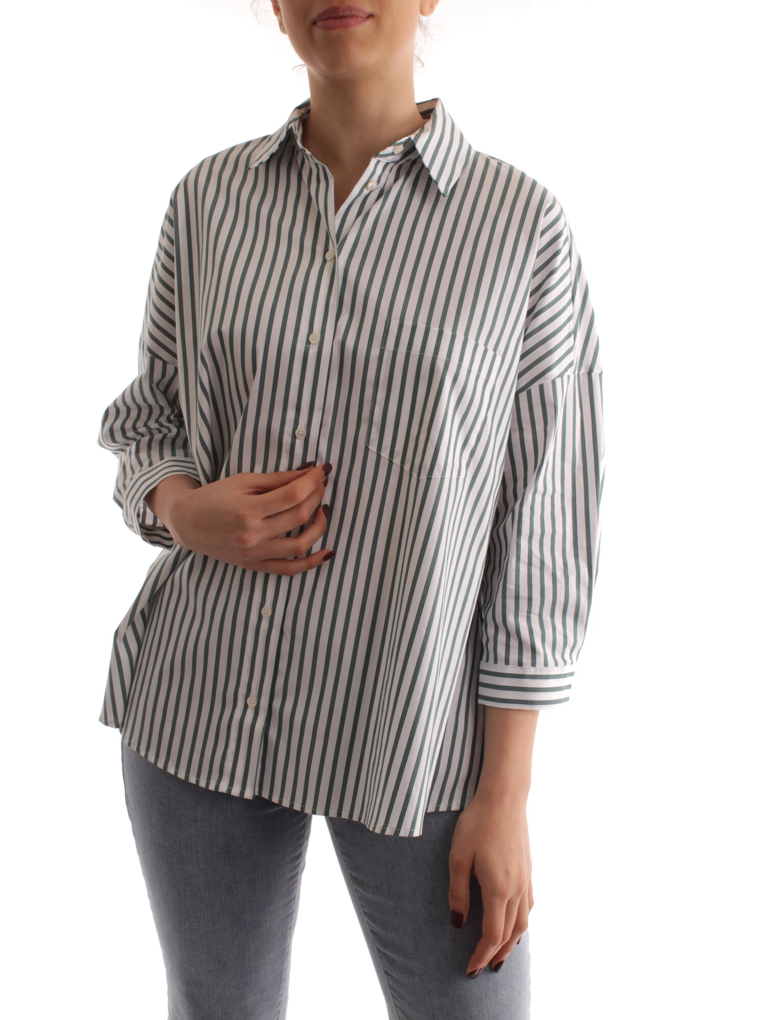 CAMICIA A RIGHE DONNA VERDE