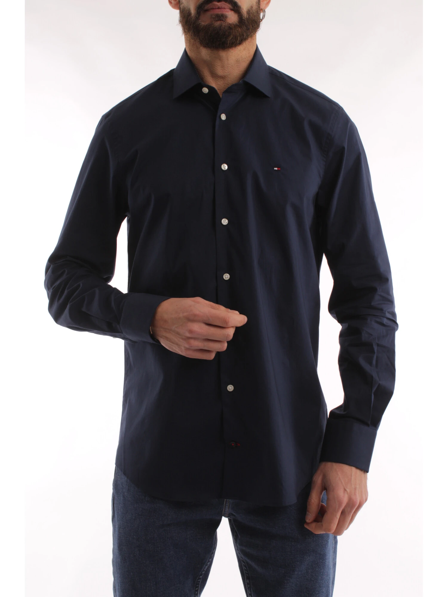CAMICIA CON POLSINI SMUSSATI UOMO BLU