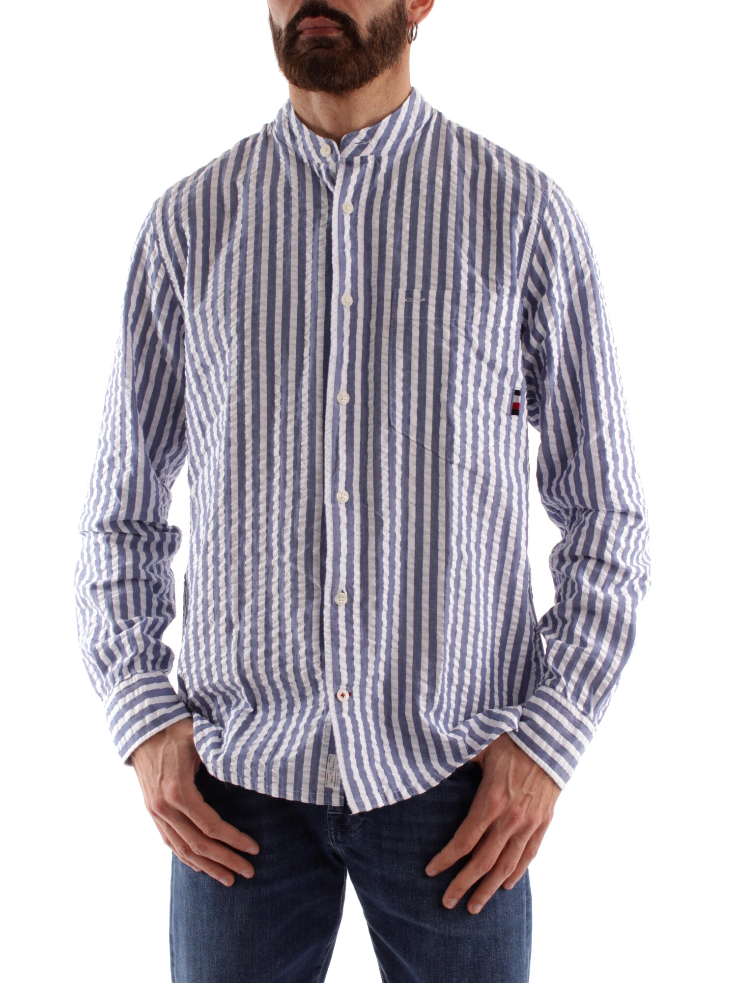 CAMICIA A RIGHE BICOLORE UOMO BLU