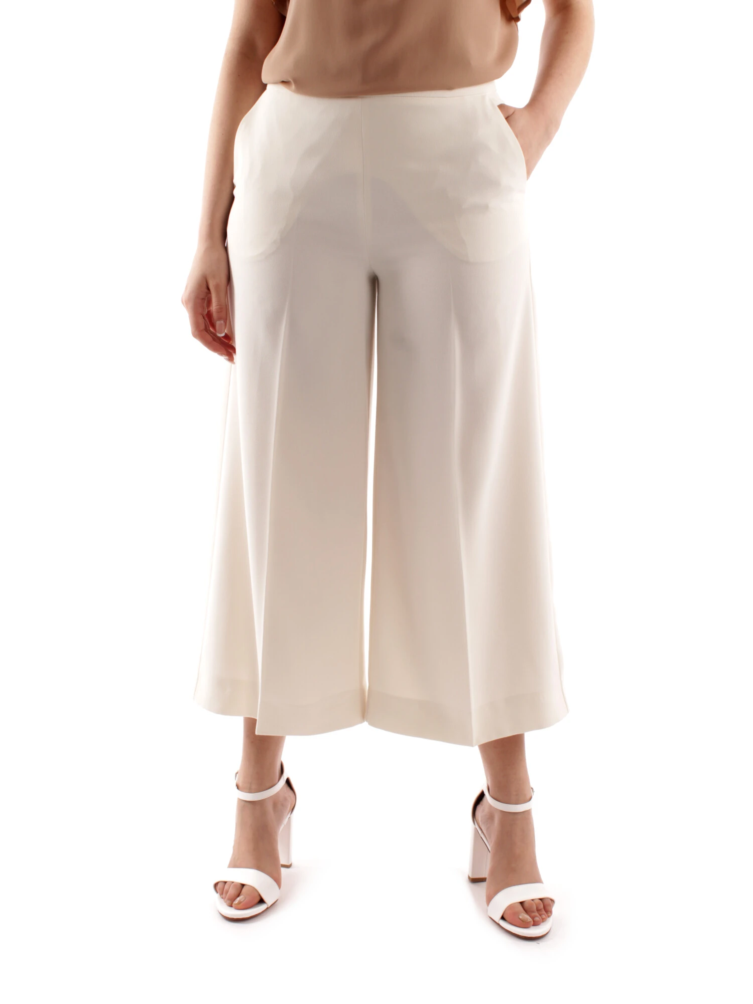 PANTALONE CROPPED CON PIEGA DONNA BIANCO