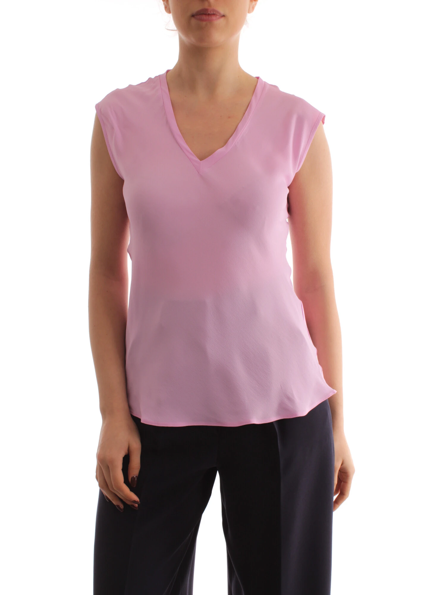 TOP SMANICATO IN MISTO SETA DONNA ROSA