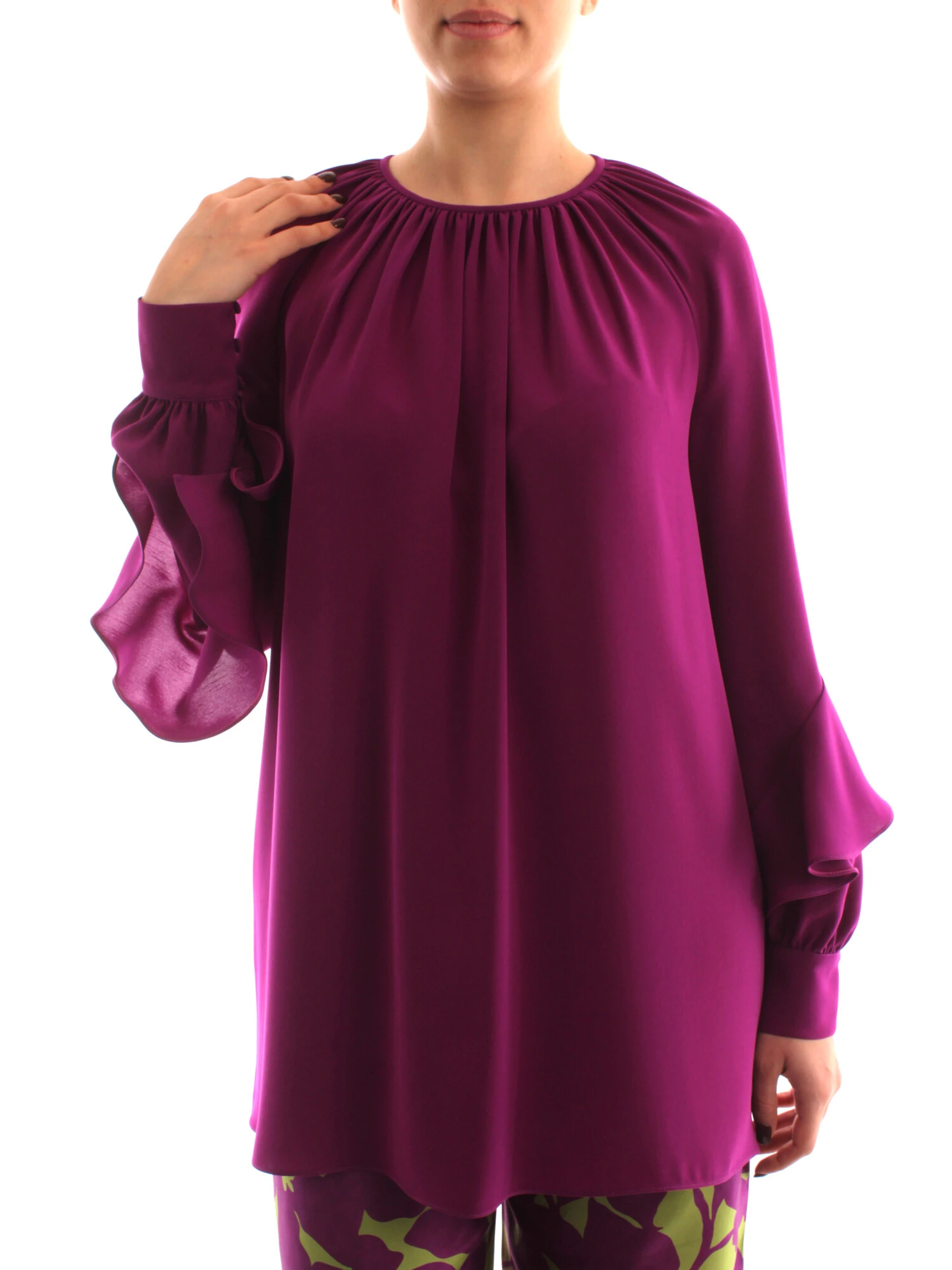 BLUSA CON ARRICCIO SUL COLLO DONNA VIOLA