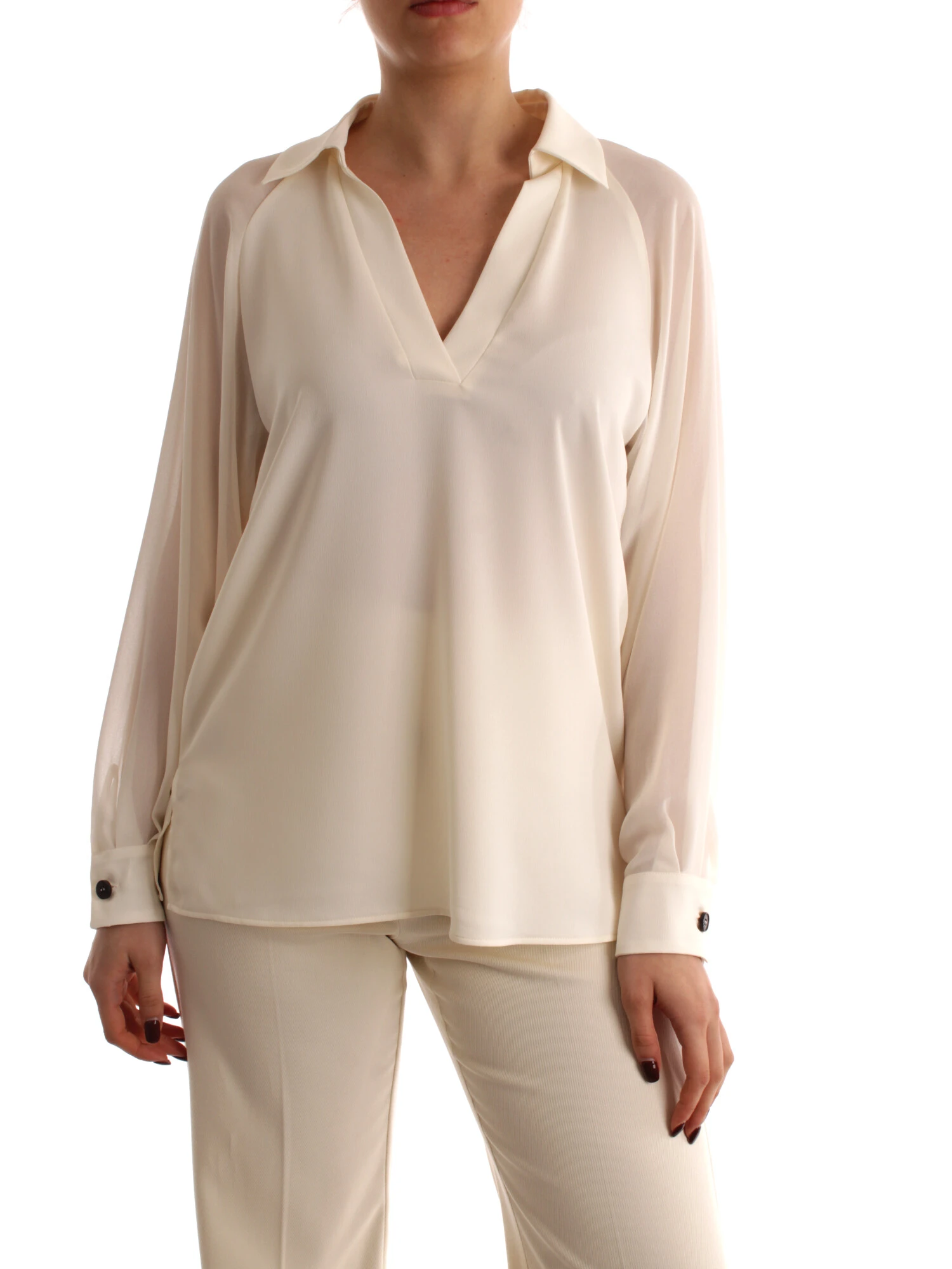 BLUSA ART.365 CON COLLO A POLO DONNA BIANCO