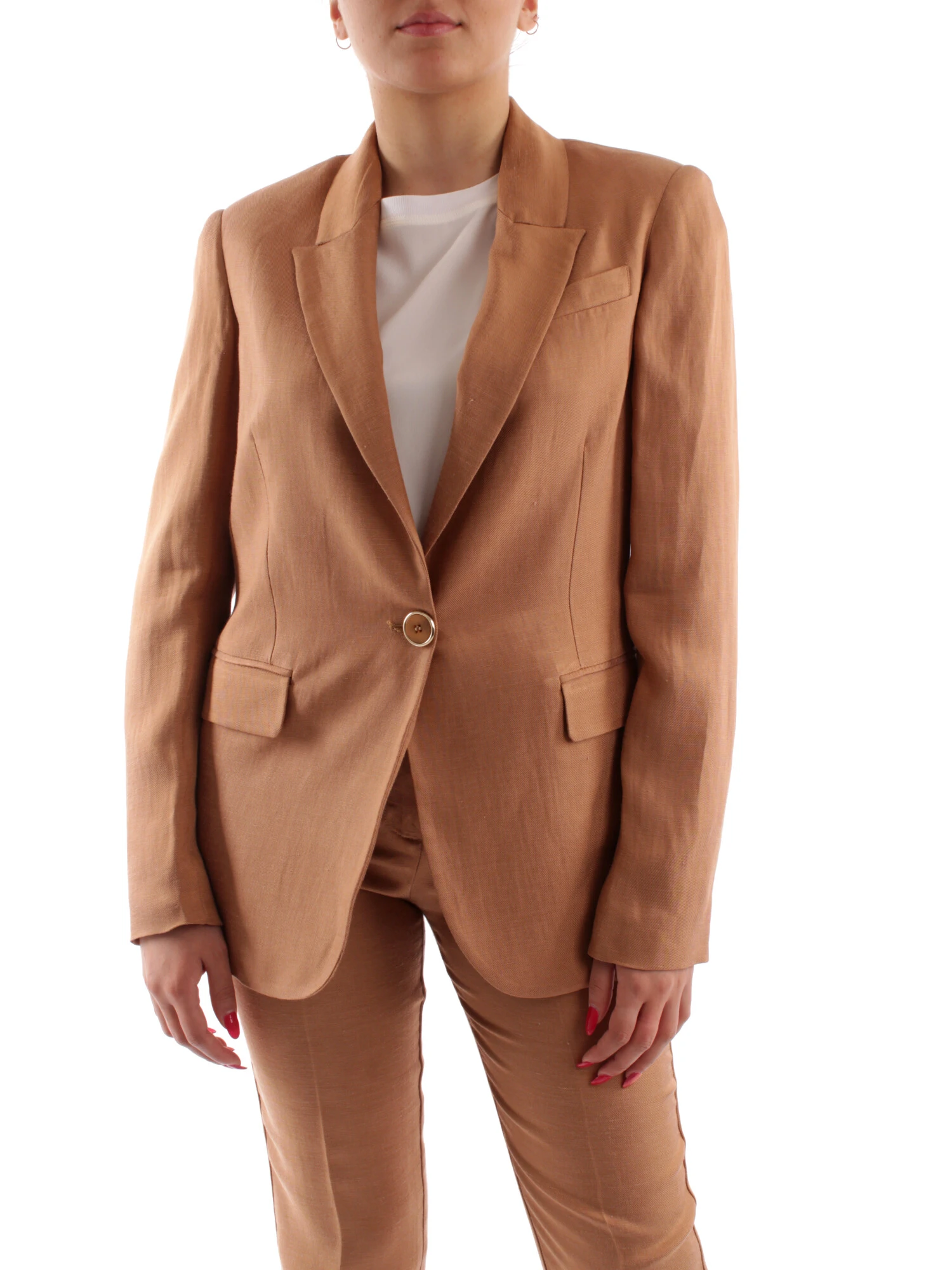 GIACCA BLAZER IN MISTO LINO DONNA MARRONE