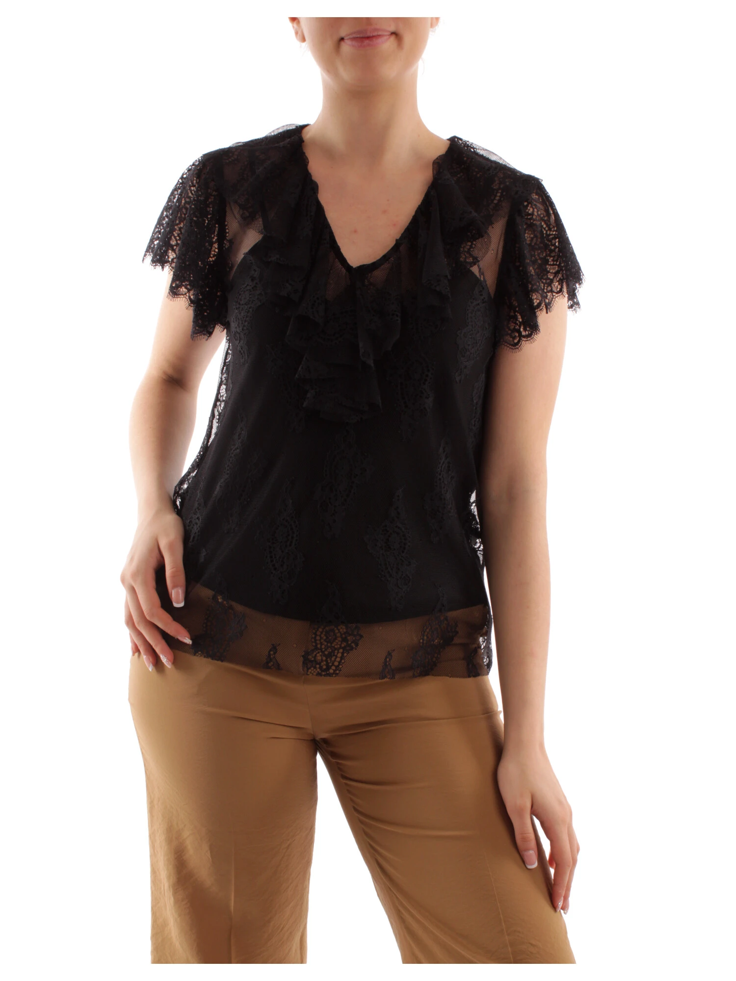 TOP IN PIZZO LIU JO BETTER DONNA NERO