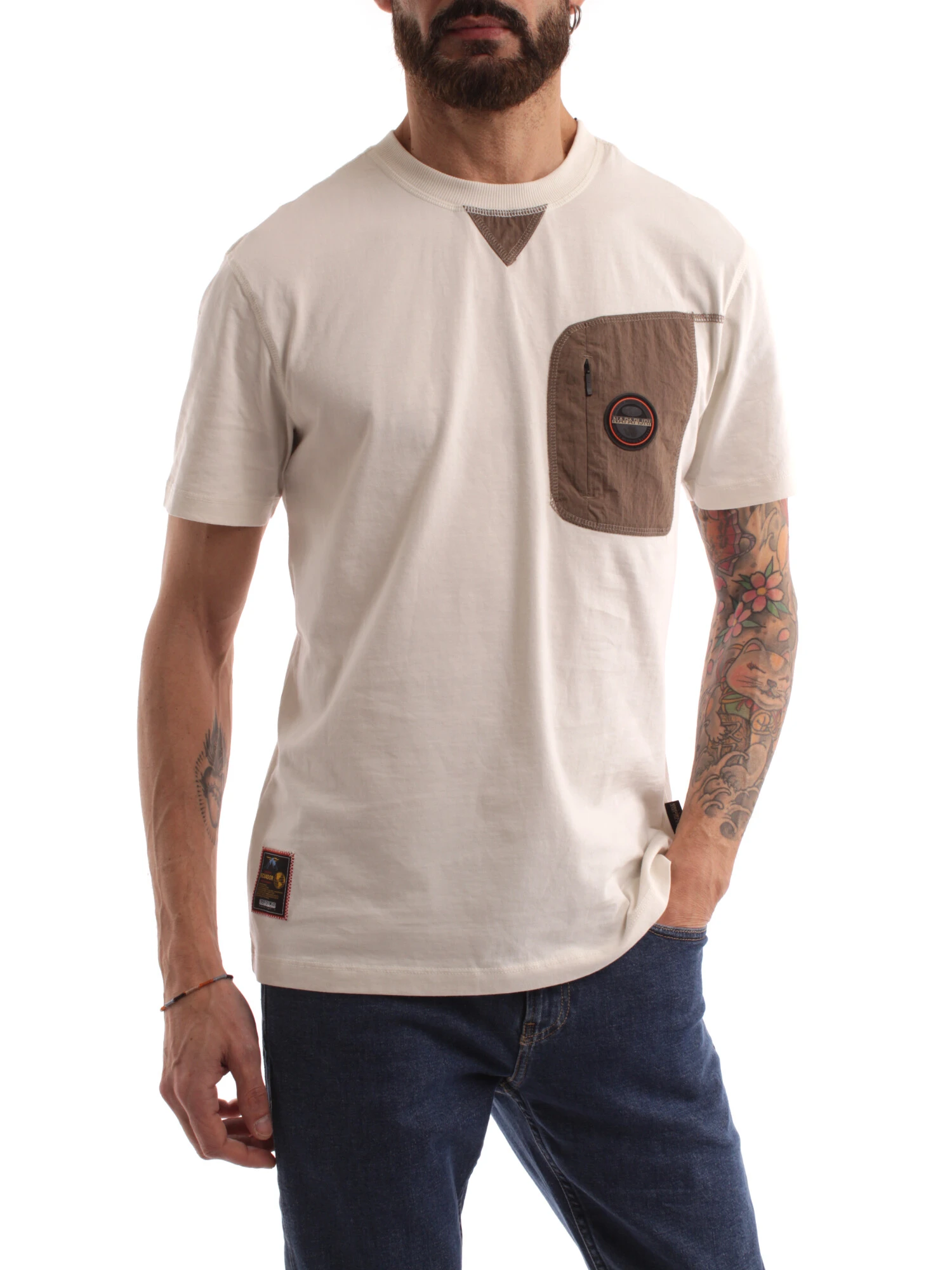 T-SHIRT MANICA CORTA CON TASCHINO E LOGO BICOLORE UOMO BIANCO